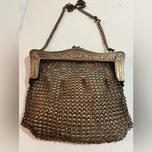 Antique Victorian Ornate Frame Metal Mesh Purse Bag